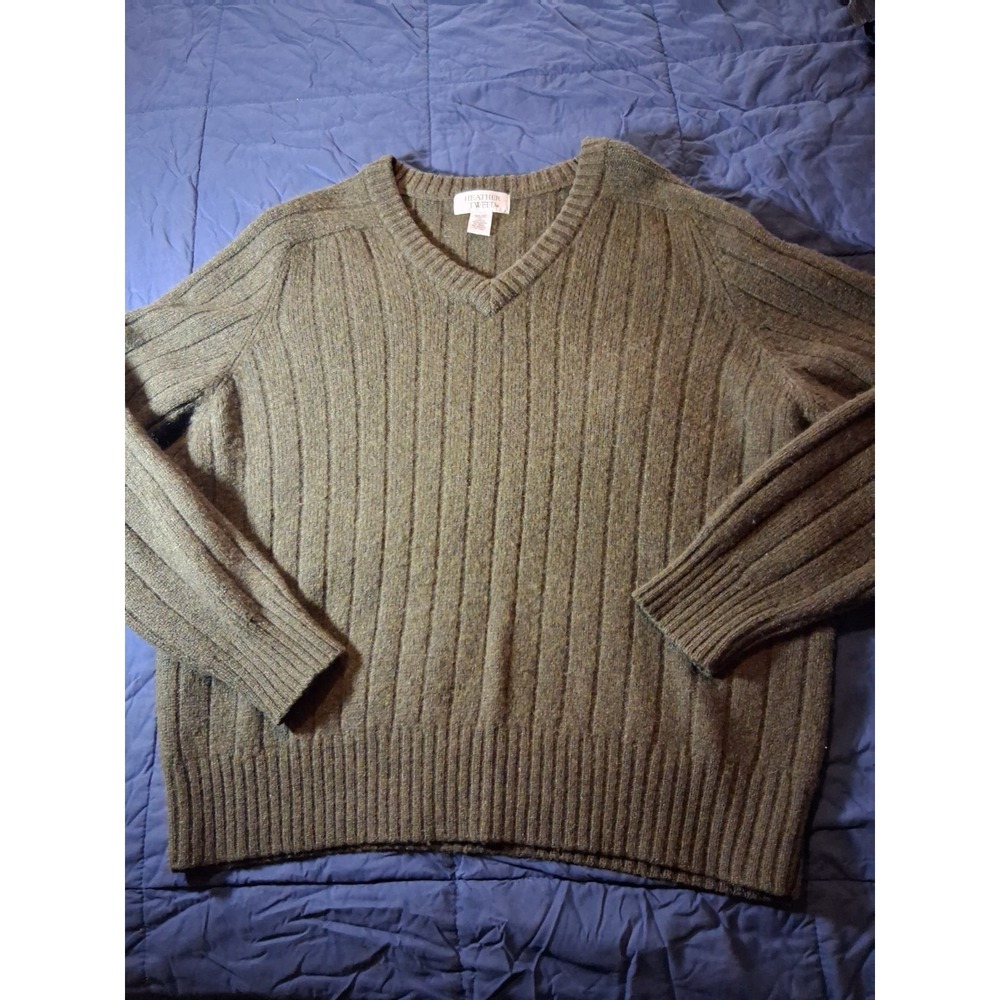 Heather Tweed Mens‎ Cable Knit Shetland Wool Sweater Mens Size XL Olive